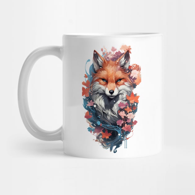 fox artwork with sakura flower by ArtvectorDSGN